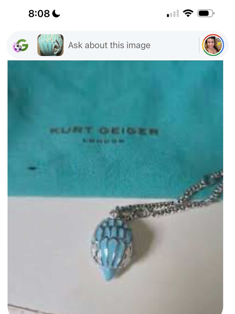 Kurt Geiger Silver-Tone Necklace with Light Blue Enamel Bird Pendant
